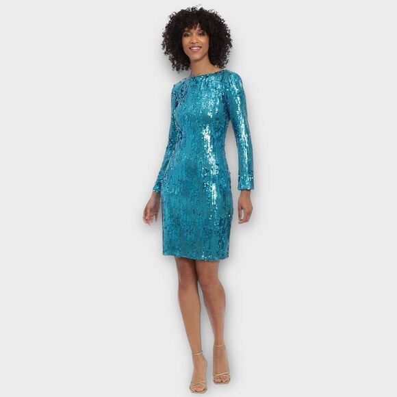 Maggy London Women's Long Sleeve Back V-Neck Sequin Dress Size 8 - Picture 2 of 5